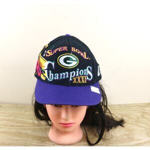 Vintage Green Bay Packers Cap Snap Back Black Super Bowl XXXI Champions NFL A1